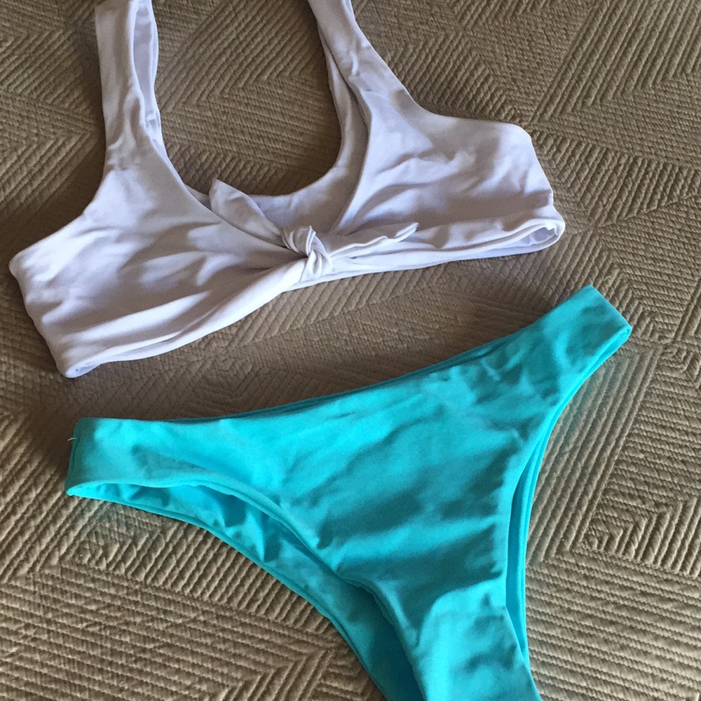 Shein Bikini Set White and Aqua
